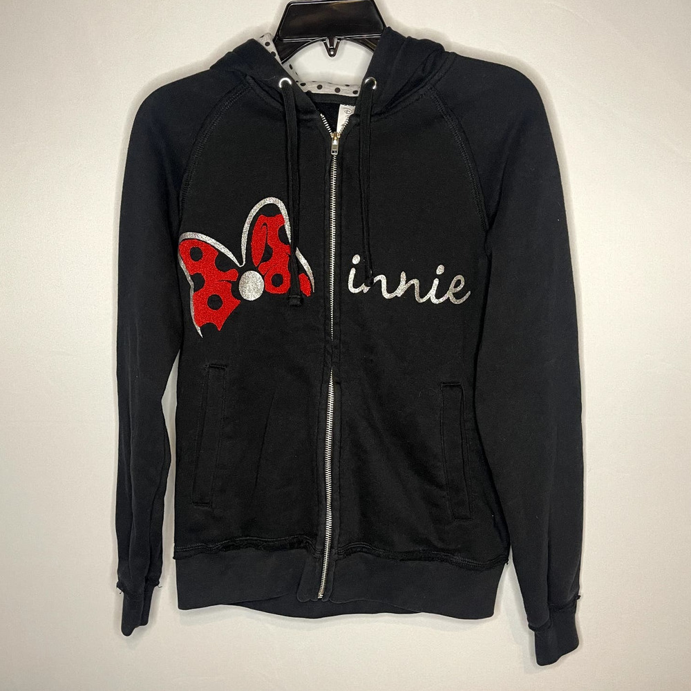 Disney Store Minnie Mouse Bow Hoodie Full Zip Sweatshirt Mouse Ears Size Small